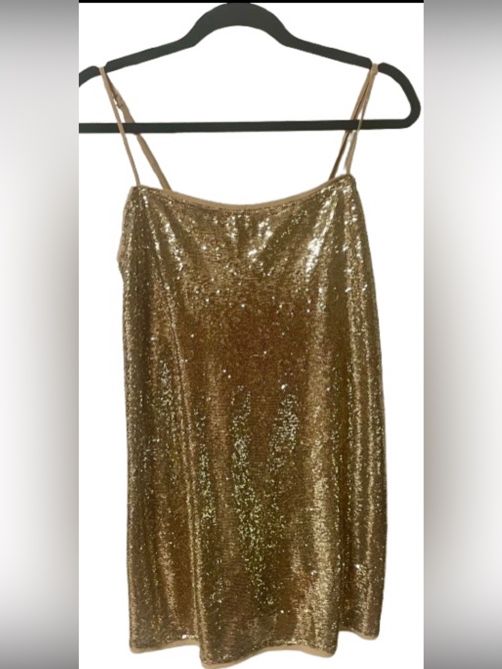 Free People Intimately Dress Medium Mini Sequin Party Cocktail Gold Straps - Picture 2 of 10